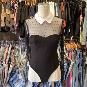 McKinley Pan Collar Swiss Dot Bodysuit